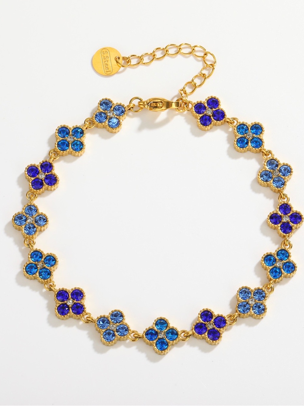 J. Crew Gold-Tone Blue & Purple Crystal Flower Bracelet